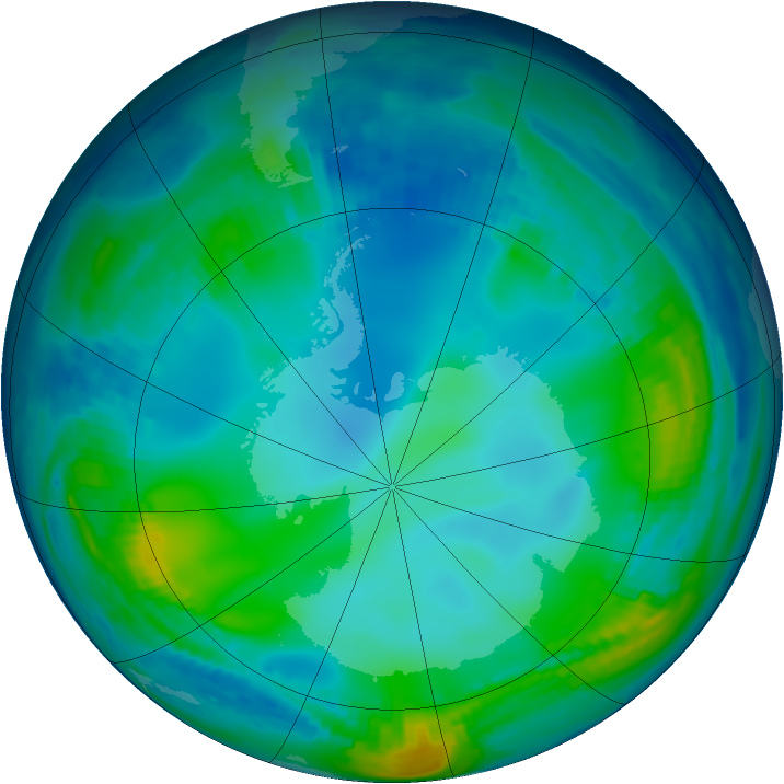 Antarctic ozone map for 05 June 1997